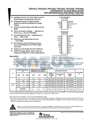 TPS7301 datasheet - LOW-DROPOUT VOLTAGE REGULATORS WITH INTEGRATED DELAYED RESET FUNCTION