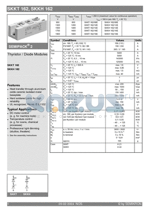 SKKH162/08E datasheet - Thyristor / Diode Modules