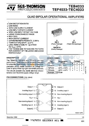 TEC4033 datasheet - QUAD BIPOLAR OPERATIONAL AMPLIFIERS