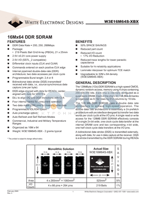 W3E16M64S-200BI datasheet - 16Mx64 DDR SDRAM