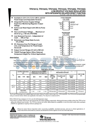 TPS7301QD datasheet - LOW-DROPOUT VOLTAGE REGULATORS WITH INTEGRATED DELAYED RESET FUNCTION