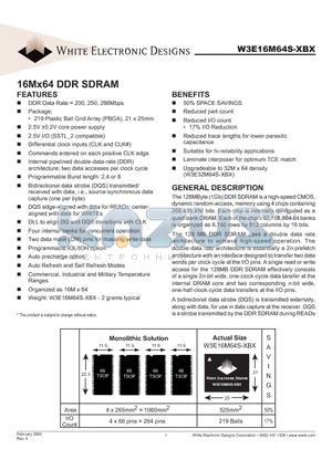 W3E16M64S-250BC datasheet - 16Mx64 DDR SDRAM