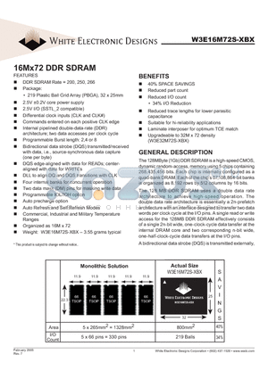 W3E16M72S-250BI datasheet - 16Mx72 DDR SDRAM