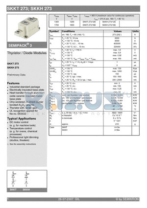 SKKH273/12E datasheet - Thyristor / Diode Modules