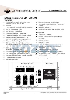 W3E16M72SR-200BC datasheet - 16Mx72 Registered DDR SDRAM