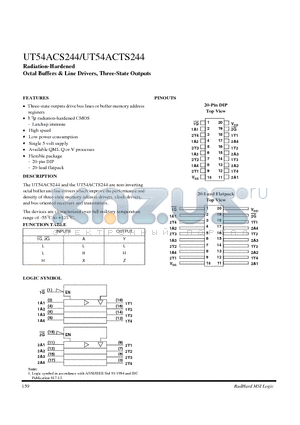 UT54ACS244 datasheet - Radiation-Hardened Octal Buffers & Line Drivers, Three-State Outputs