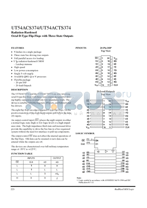 UT54ACS374 datasheet - Radiation-Hardened Octal D-Type Flip-Flops with Three-State Outputs