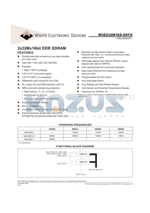 W3E232M16S-250STI datasheet - 2x32Mx16bit DDR SDRAM