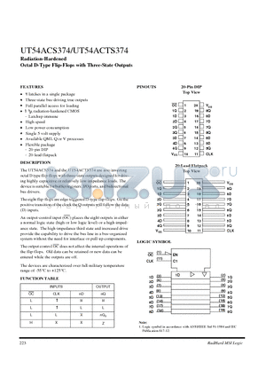 UT54ACTS374 datasheet - Radiation-Hardened Octal D-Type Flip-Flops with Three-State Outputs