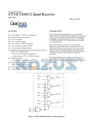 UT54LVDS032-UCA datasheet - Quad Receiver
