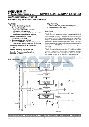 S4242SAS datasheet - Dual Voltage Supervisory Circuit With Watchdog Timer