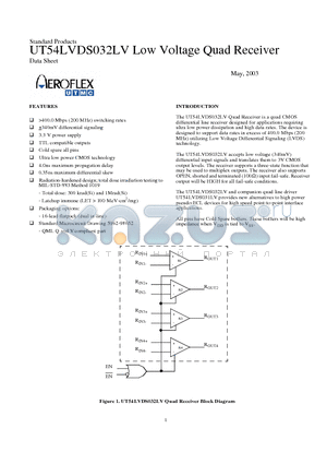 UT54LVDS032LV-UPC datasheet - Low Voltage Quad Receiver