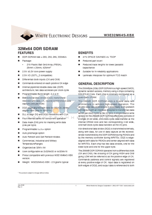 W3E32M64S-200BC datasheet - 32Mx64 DDR SDRAM