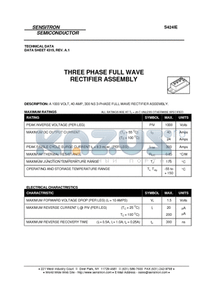 S424IE datasheet - THREE PHASE FULL WAVE RECTIFIER ASSEMBLY