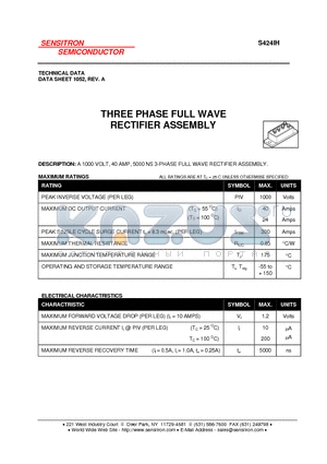 S424IH datasheet - THREE PHASE FULL WAVE RECTIFIER ASSEMBLY