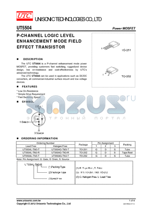 UT5504 datasheet - P-CHANNEL LOGIC LEVEL ENHANCEMENT MODE FIELD EFFECT TRANSISTOR