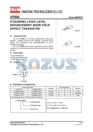 UT5504G-TM3-T datasheet - P-CHANNEL LOGIC LEVEL ENHANCEMENT MODE FIELD EFFECT TRANSISTOR