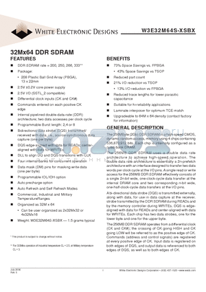 W3E32M64S-266SBC datasheet - 32Mx64 DDR SDRAM