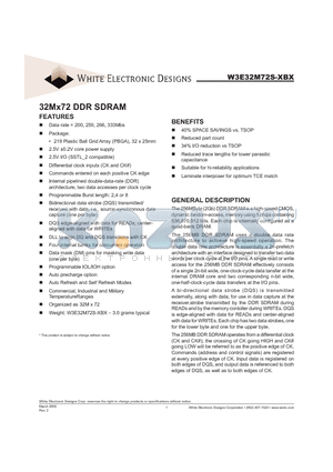 W3E32M72S-200BC datasheet - 32Mx72 DDR SDRAM