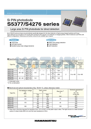 S4276-02 datasheet - Large area Si PIN photodiode for direct detection