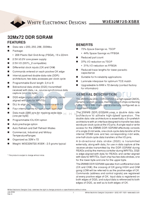 W3E32M72S-266SBC datasheet - 32Mx72 DDR SDRAM