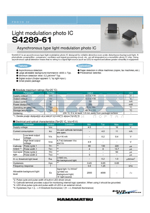 S4289-61 datasheet - Light modulation photo IC Asynchronous type light modulation