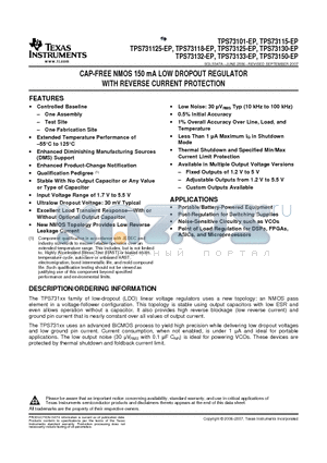 TPS731125MDBVREP datasheet - CAP-FREE NMOS 150 mA LOW DROPOUT REGULATOR WITH REVERSE CURRENT PROTECTION