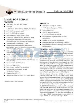 W3E32M72S-333SBI datasheet - 32Mx72 DDR SDRAM