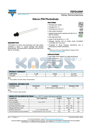 TEFD4300F datasheet - Silicon PIN Photodiode