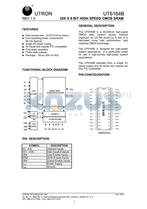 UT6164B datasheet - 32K X 8 BIT HIGH SPEED CMOS SRAM