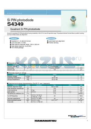 S4349 datasheet - Si PIN photodiode