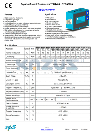 TEGA250A datasheet - Topstek Current Transducers