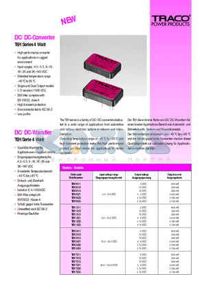 TEH0513 datasheet - DC/DC-Converter (TEH Series 4 Watt)