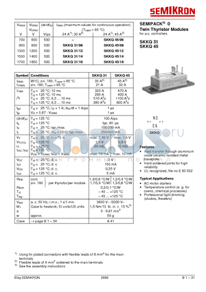 SKKQ31/12 datasheet - Twin Thyristor Modules