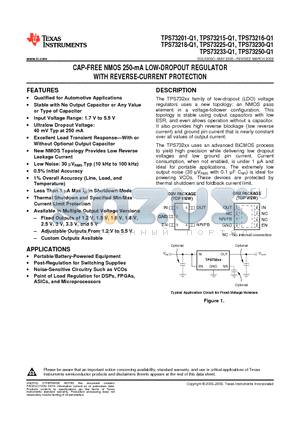 TPS73201-Q1 datasheet - CAP-FREE NMOS 250-mA LOW-DROPOUT REGULATOR WITH REVERSE-CURRENT PROTECTION