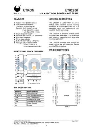 UT62256 datasheet - 32K X 8 BIT LOW POWER CMOS SRAM