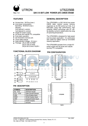 UT62256B datasheet - 32K X 8 BIT LOW POWER (6T) CMOS SRAM