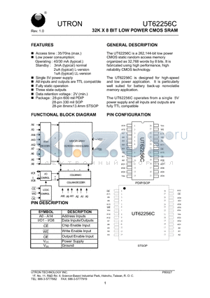 UT62256CPC-70LL datasheet - 32K X 8 BIT LOW POWER CMOS SRAM