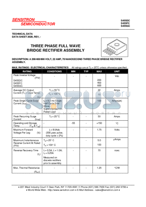 S455DC datasheet - THREE PHASE FULL WAVE BRIDGE RECTIFIER ASSEMBLY