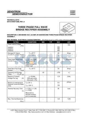 S455GC datasheet - THREE PHASE FULL WAVE BRIDGE RECTIFIER ASSEMBLY