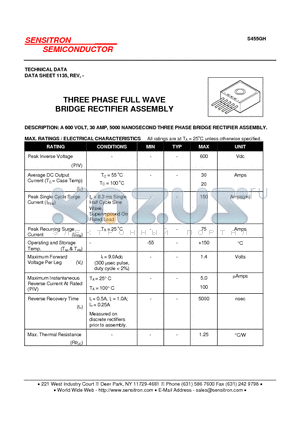 S455GH datasheet - THREE PHASE FULL WAVE BRIDGE RECTIFIER ASSEMBLY