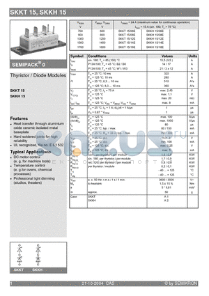 SKKT15/05E datasheet - Thyristor / Diode Modules