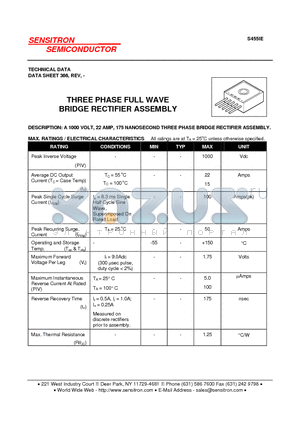 S455IE datasheet - THREE PHASE FULL WAVE BRIDGE RECTIFIER ASSEMBLY