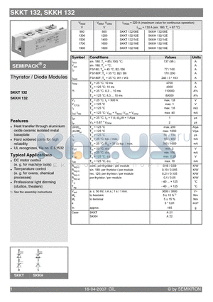 SKKT132/12E datasheet - Thyristor / Diode Modules