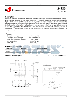 S4580 datasheet - Dual OP AMP