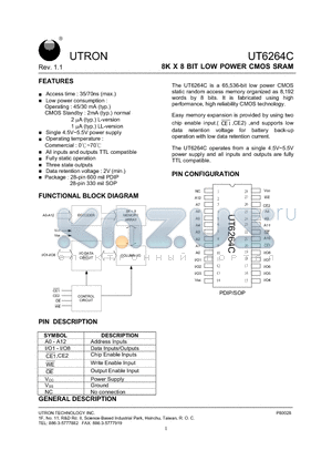 UT6264CPC-70 datasheet - 8K X 8 BIT LOW POWER CMOS SRAM