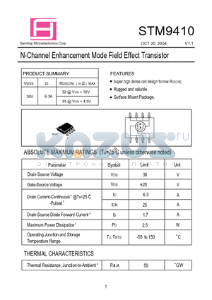 STM9410 datasheet - N-Channel Enhancement Mode Field Effect Transistor