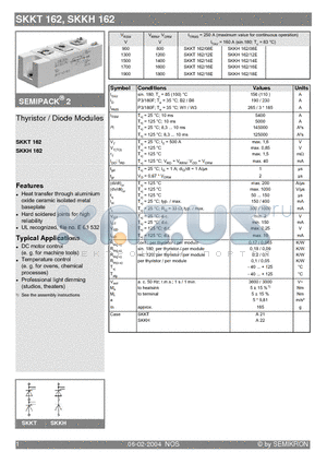 SKKT162/12E datasheet - Thyristor / Diode Modules