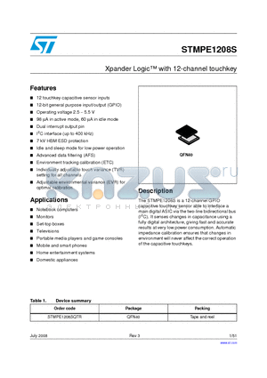STMPE1208S datasheet - Xpander Logic with 12-channel touchkey