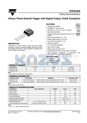 TEKS5400 datasheet - Silicon Photo Schmitt Trigger with Digital Output, RoHS Compliant